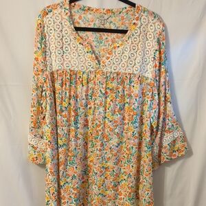 croft & barrow Orange Floral Lace-Yoke Tunic